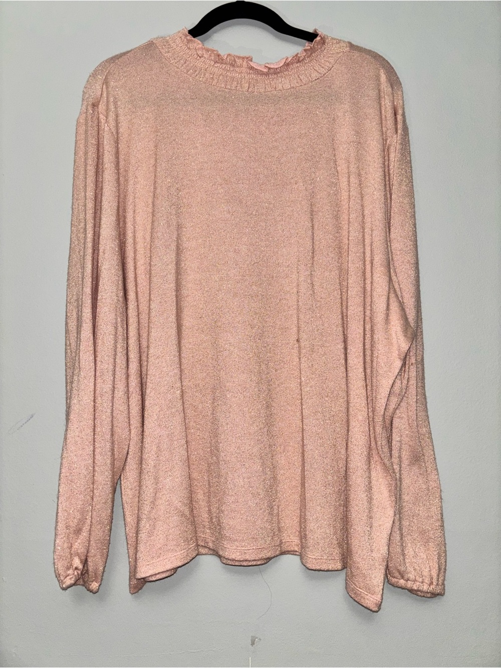 Women's Long Sleeve Ruffle Neck Top - Blush Pink